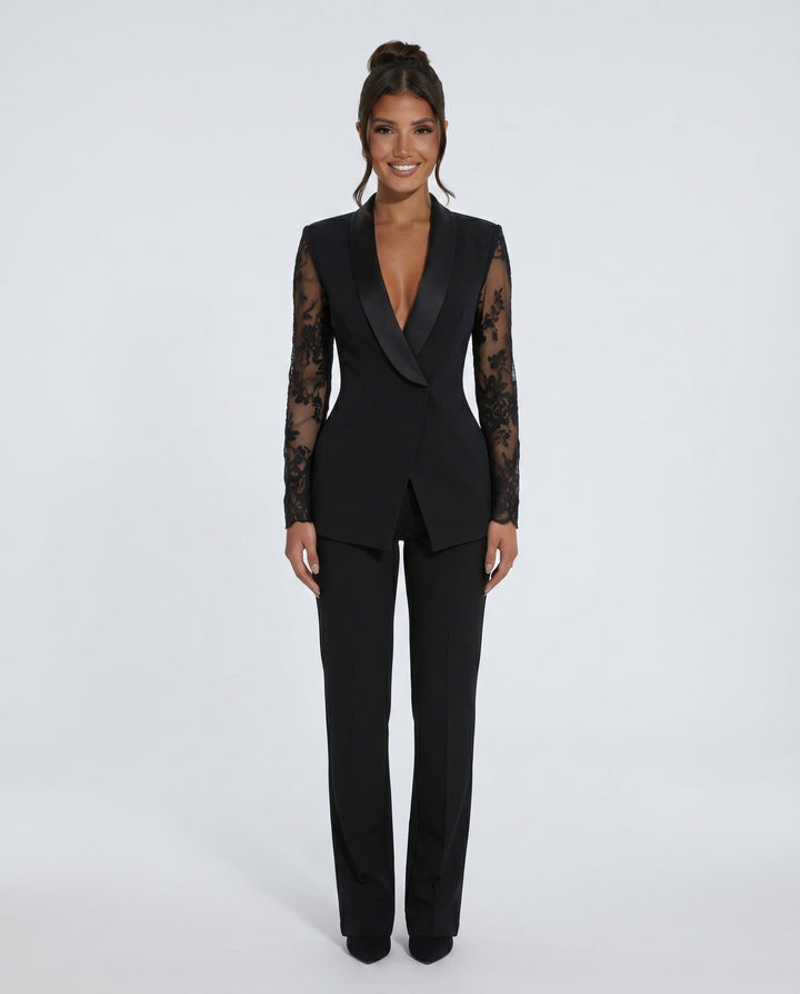 Marlène | Lace Long Sleeve Blazer Midi Dress