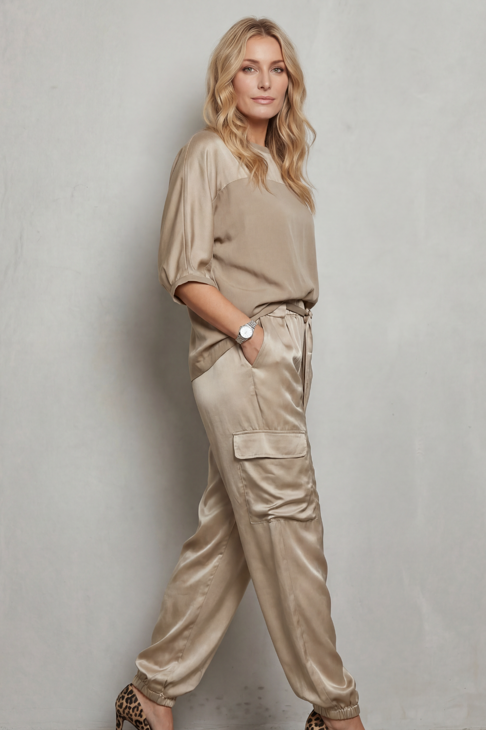 Finley | Silky Cargo Short Sleeve Lounge Set