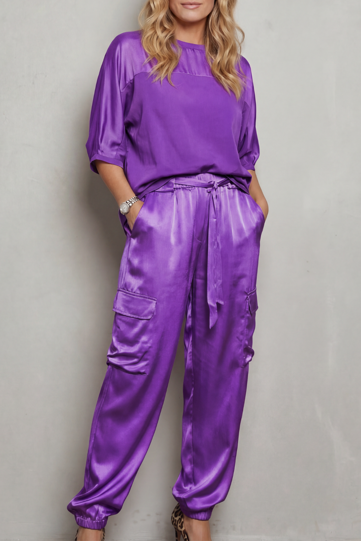 Finley | Silky Cargo Short Sleeve Lounge Set