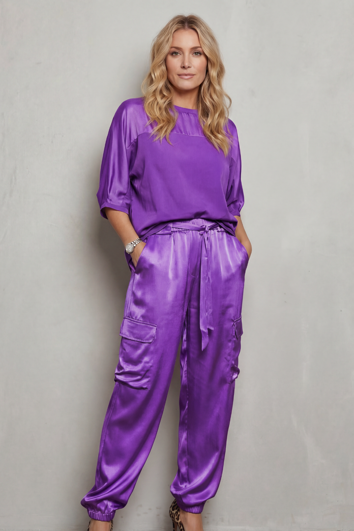 Finley | Silky Cargo Short Sleeve Lounge Set