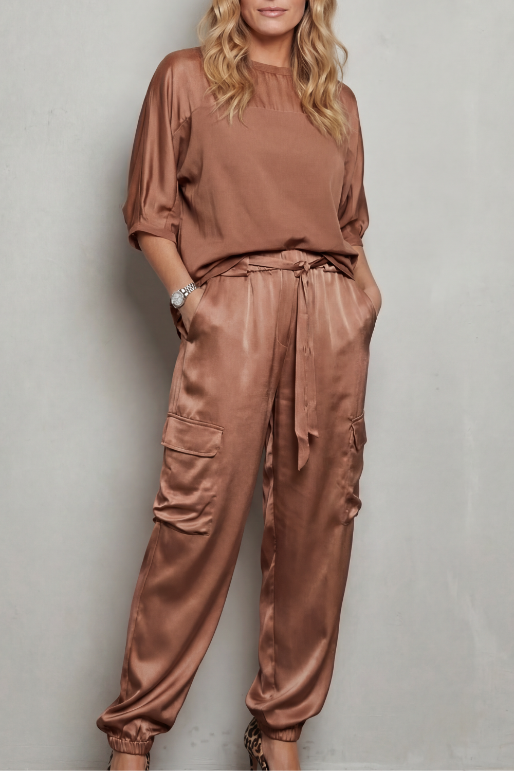 Finley | Silky Cargo Short Sleeve Lounge Set