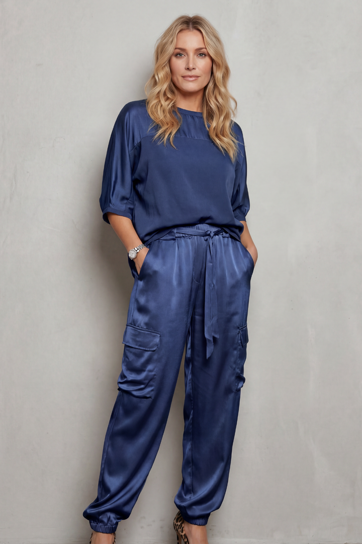 Finley | Silky Cargo Short Sleeve Lounge Set