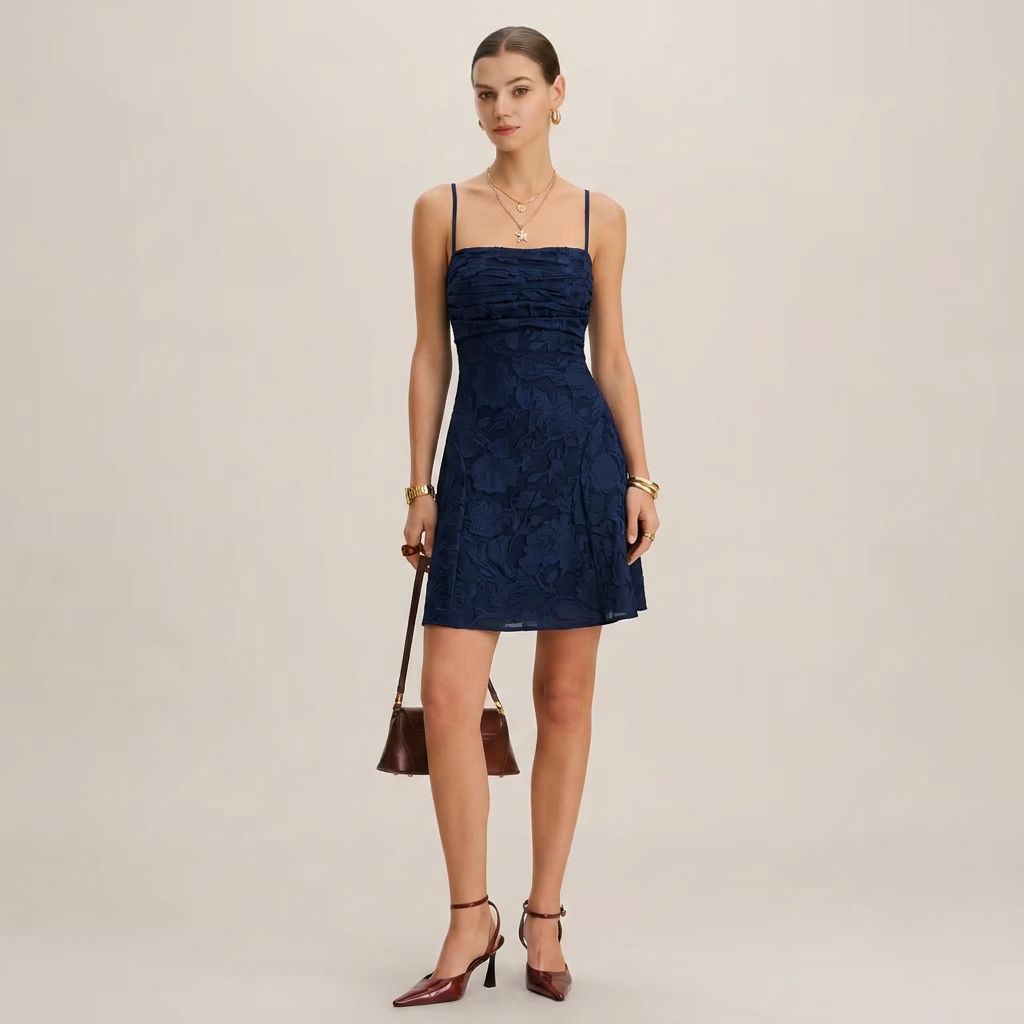 Fleur | Jacquard Spaghetti Strap Mini Dress