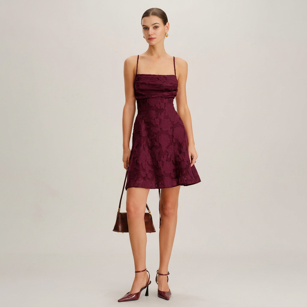 Fleur | Jacquard Spaghetti Strap Mini Dress