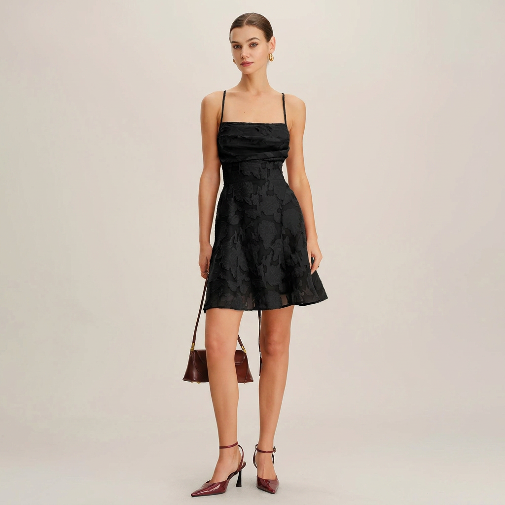 Fleur | Jacquard Spaghetti Strap Mini Dress