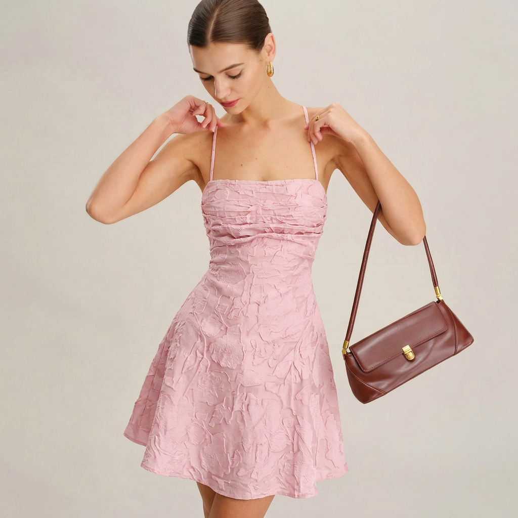 Fleur | Jacquard Spaghetti Strap Mini Dress