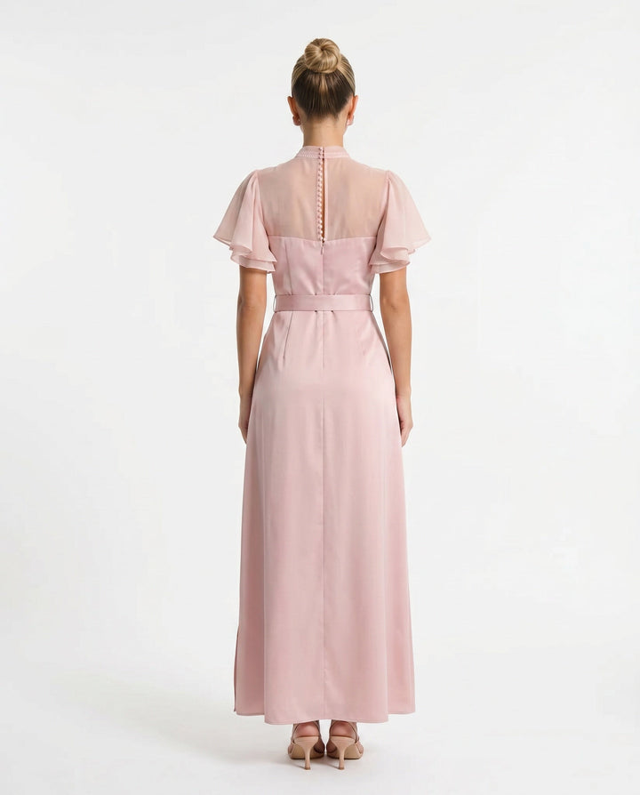Ines | Open Back Glossy Satin-Look Maxi Dress