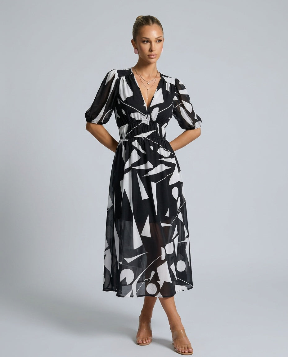Dahlia | Floral Puff Sleeve Party Midi Dress