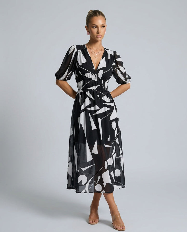 Dahlia | Floral Puff Sleeve Party Midi Dress