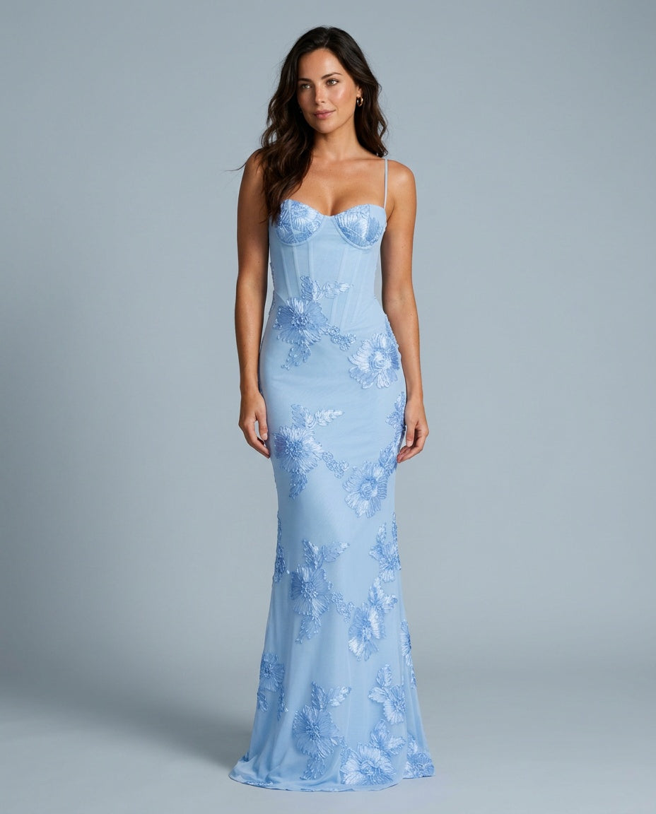 Isolène | Floral Jacquard Corset Maxi Dress