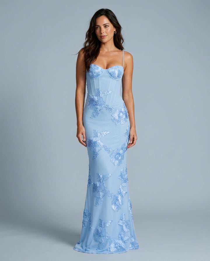 Isolène | Floral Jacquard Corset Maxi Dress