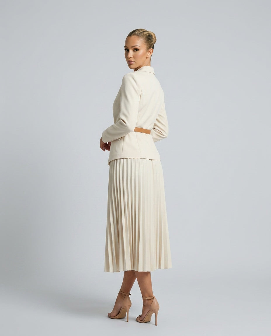 Cleona | Pleated Skirt Blazer-Style Midi Dress
