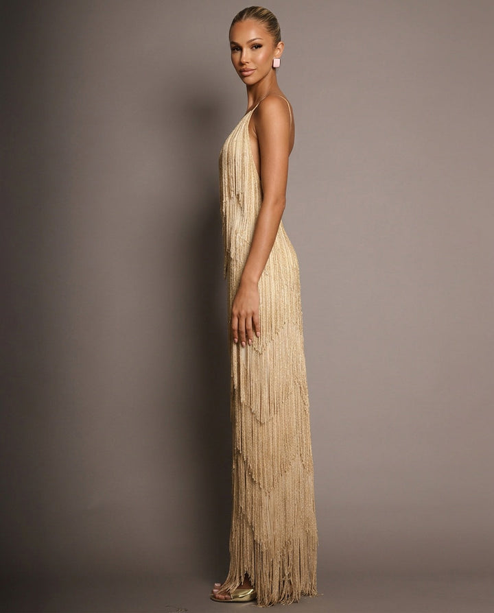 Orla | Fringe Tiered V-Neck Cami Maxi Dress