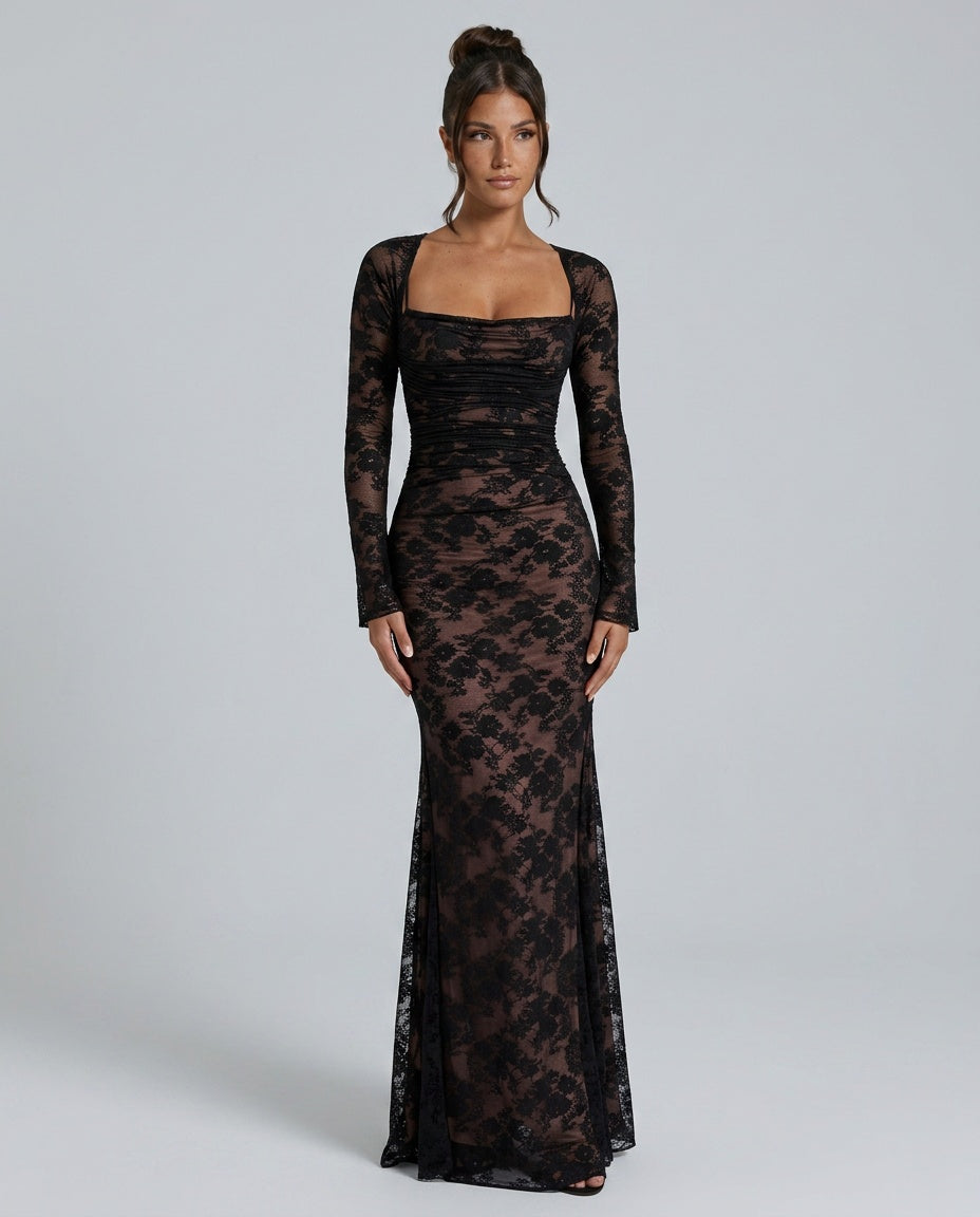 Livilla | Long Lace Wedding Guest Maxi Dress