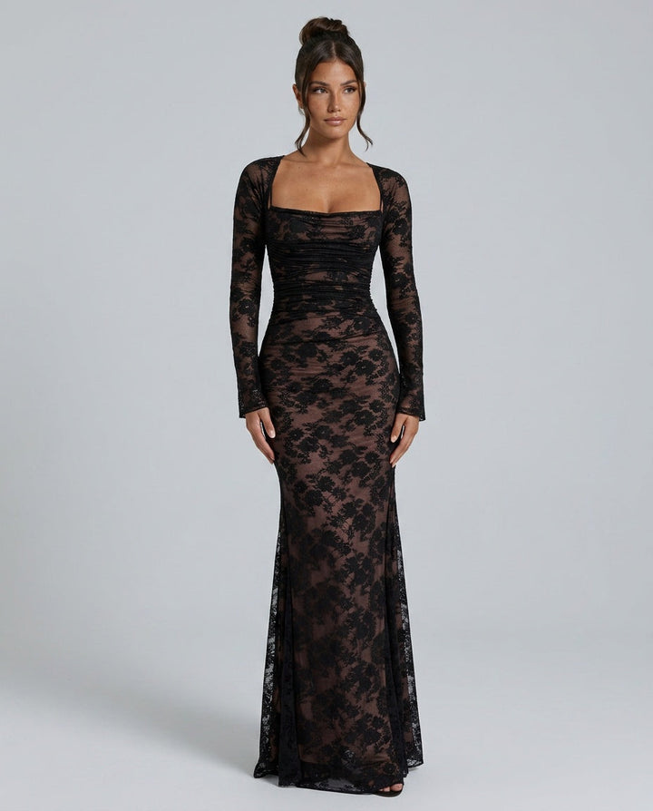 Livilla | Long Lace Wedding Guest Maxi Dress
