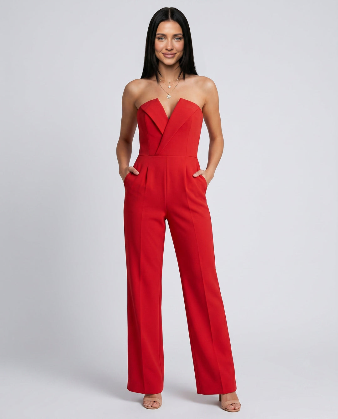 Nadia | Sleeveless V-Neck Wide Leg Jumpsuit