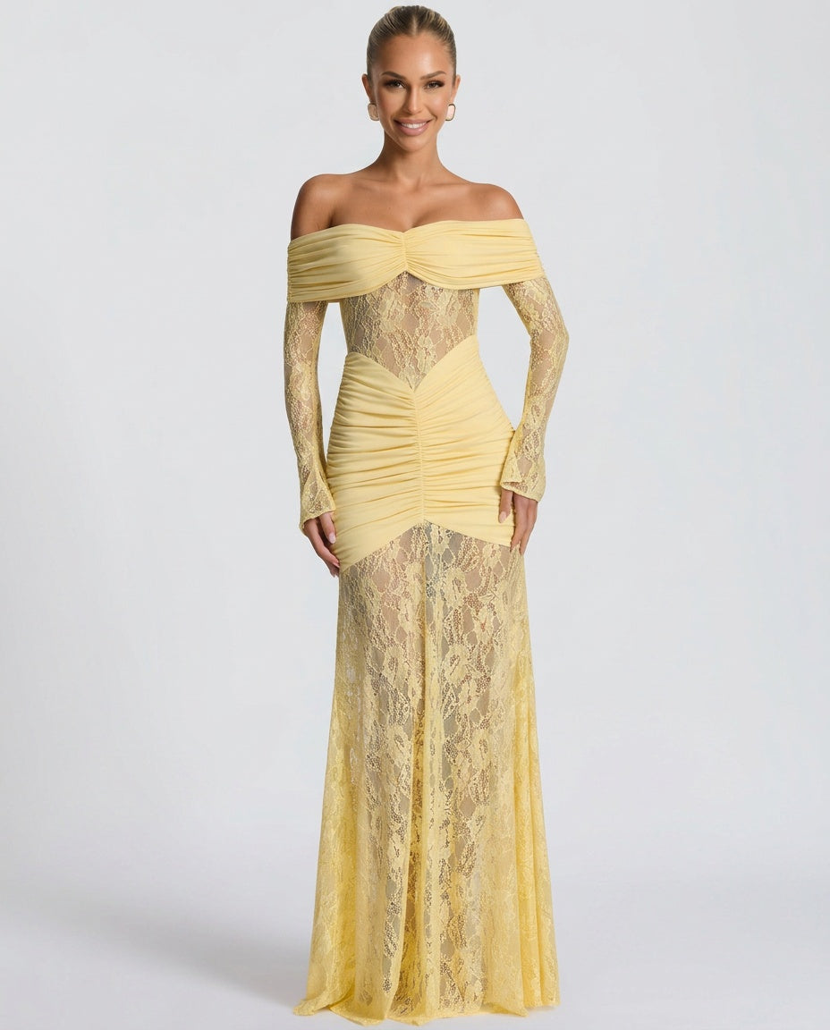 Cleo | Lace Long Sleeve Strapless Maxi Dress