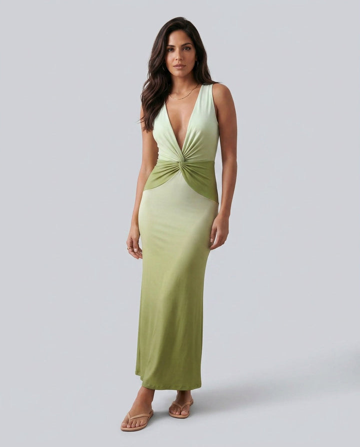 Naveah | Plunge Neck Fitted Maxi Dress