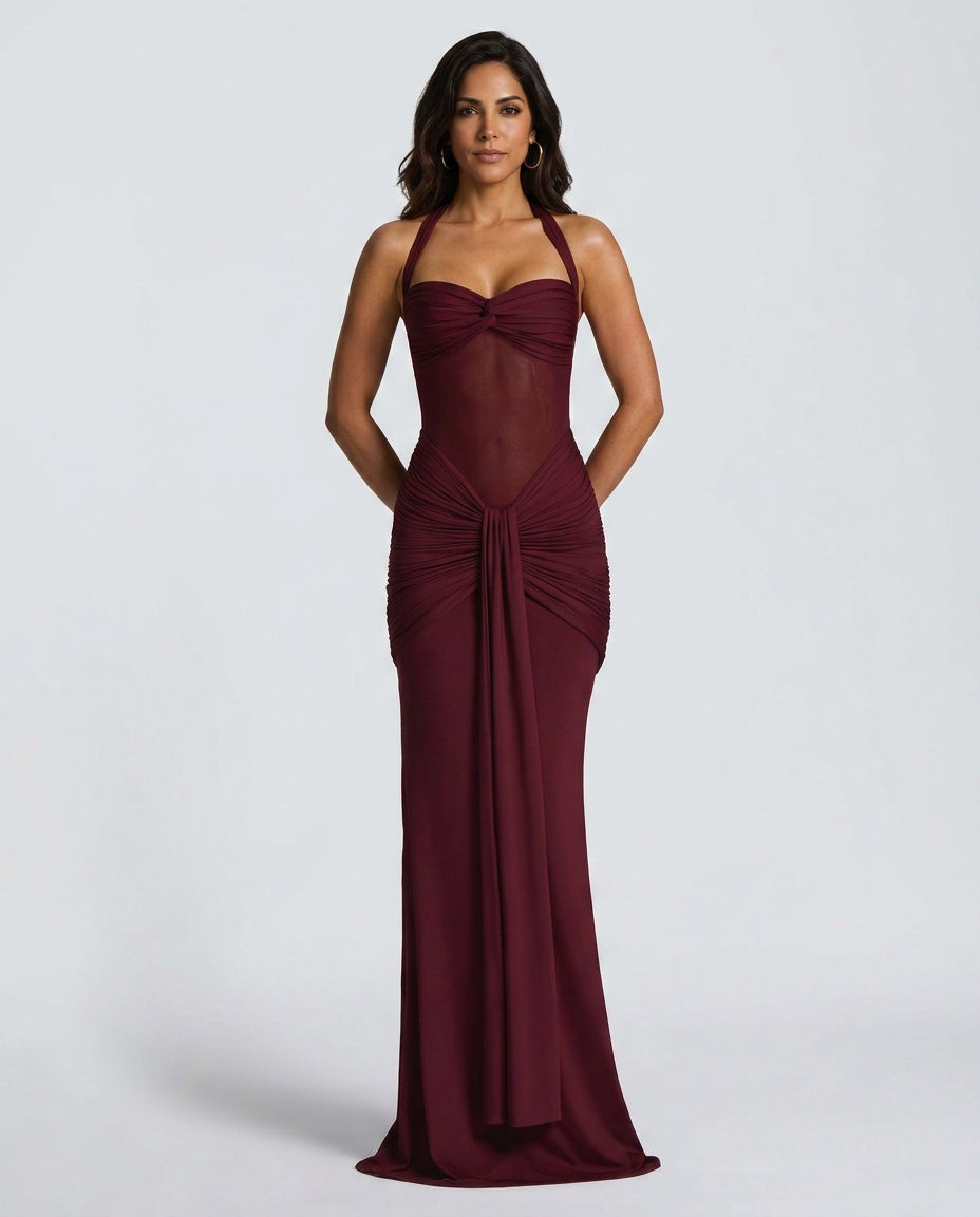 Cora | Halter Neck Backless Maxi Dress