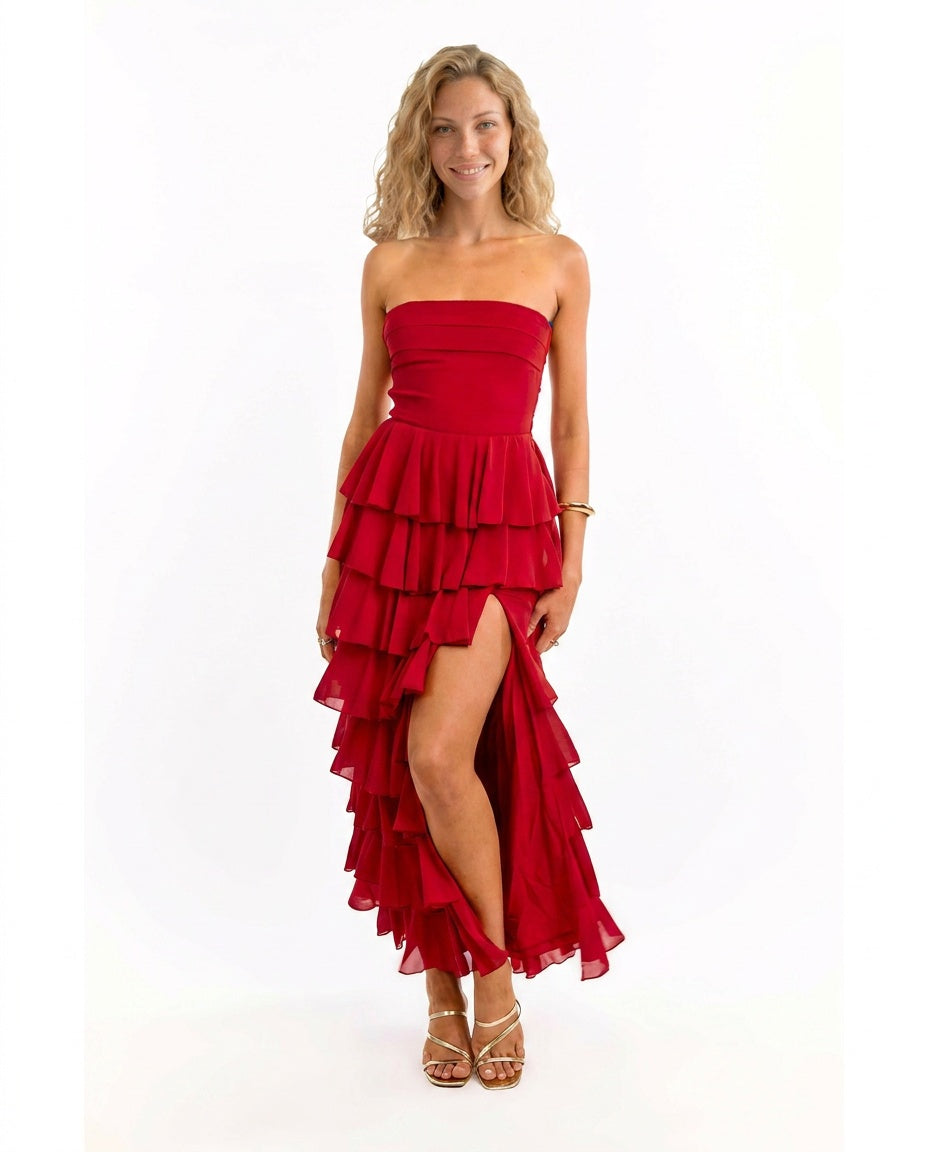 Kim | Strapless Ruffle Maxi Dress