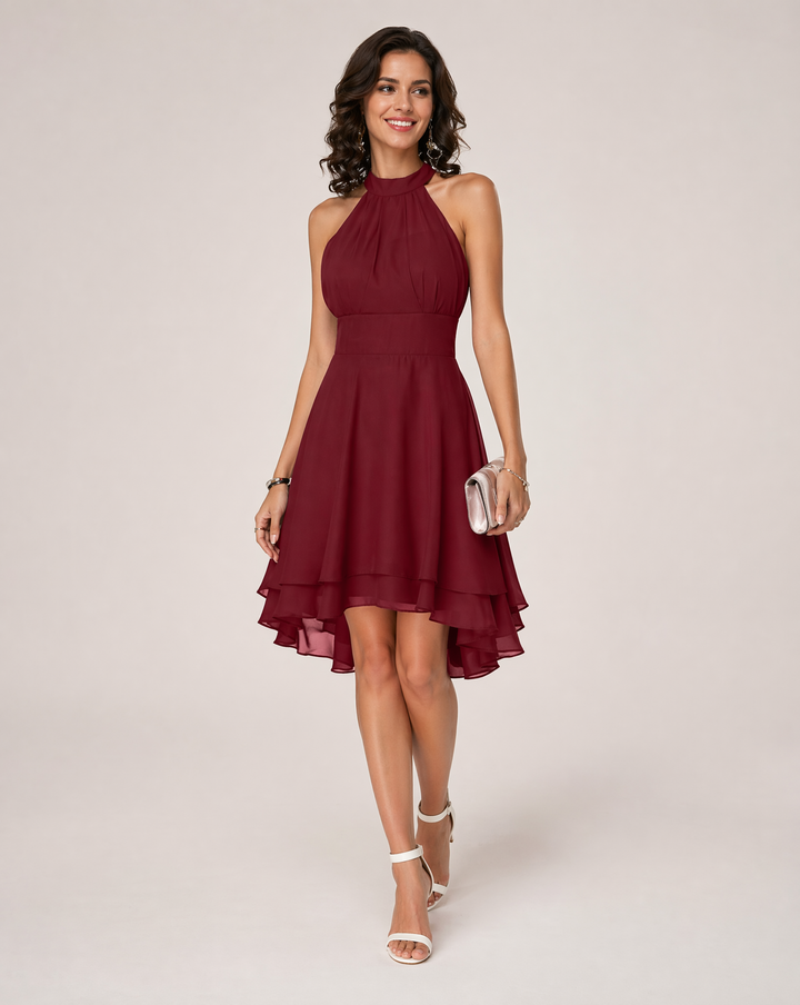 Celeste | Halter Ruffle Flared Midi Dress
