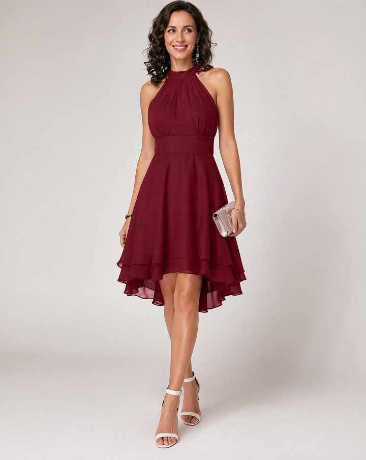 Celeste | Halter Ruffle Flared Midi Dress