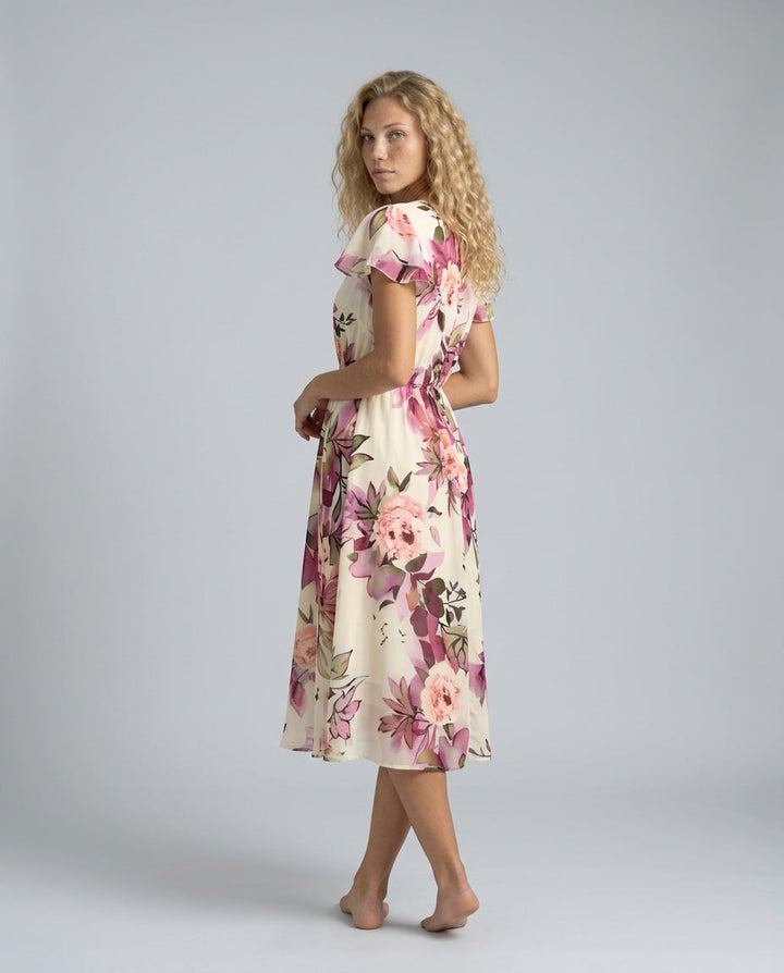 Blossom | Floral Midi with Lace-Up Deep V Neck