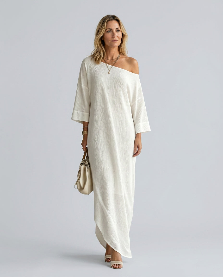 Celeste | One-Shoulder Linen-Blend Midi Dress