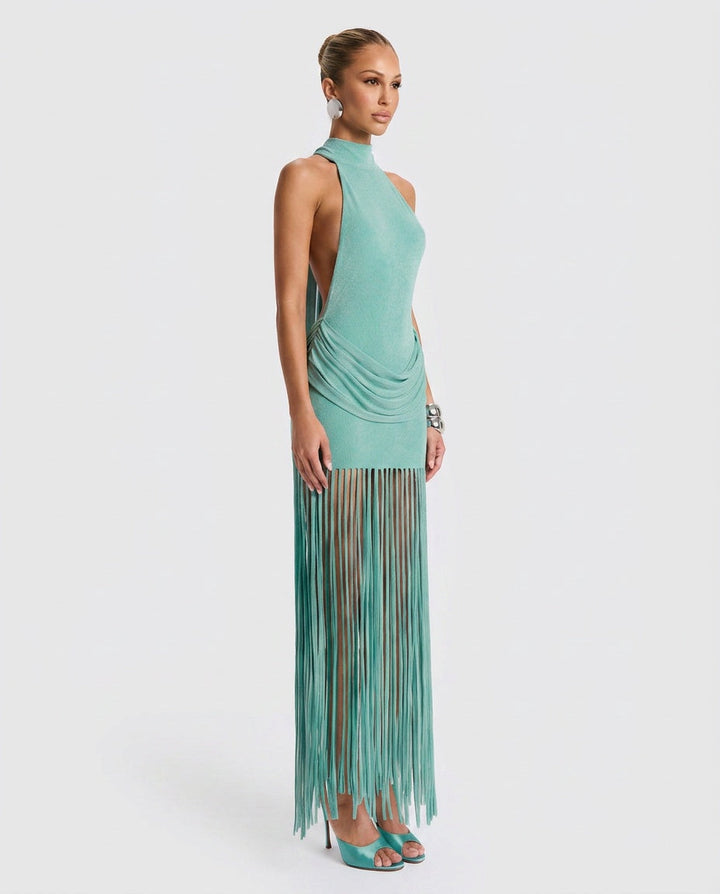 Halina | Tassel Halter Neck Maxi Dress