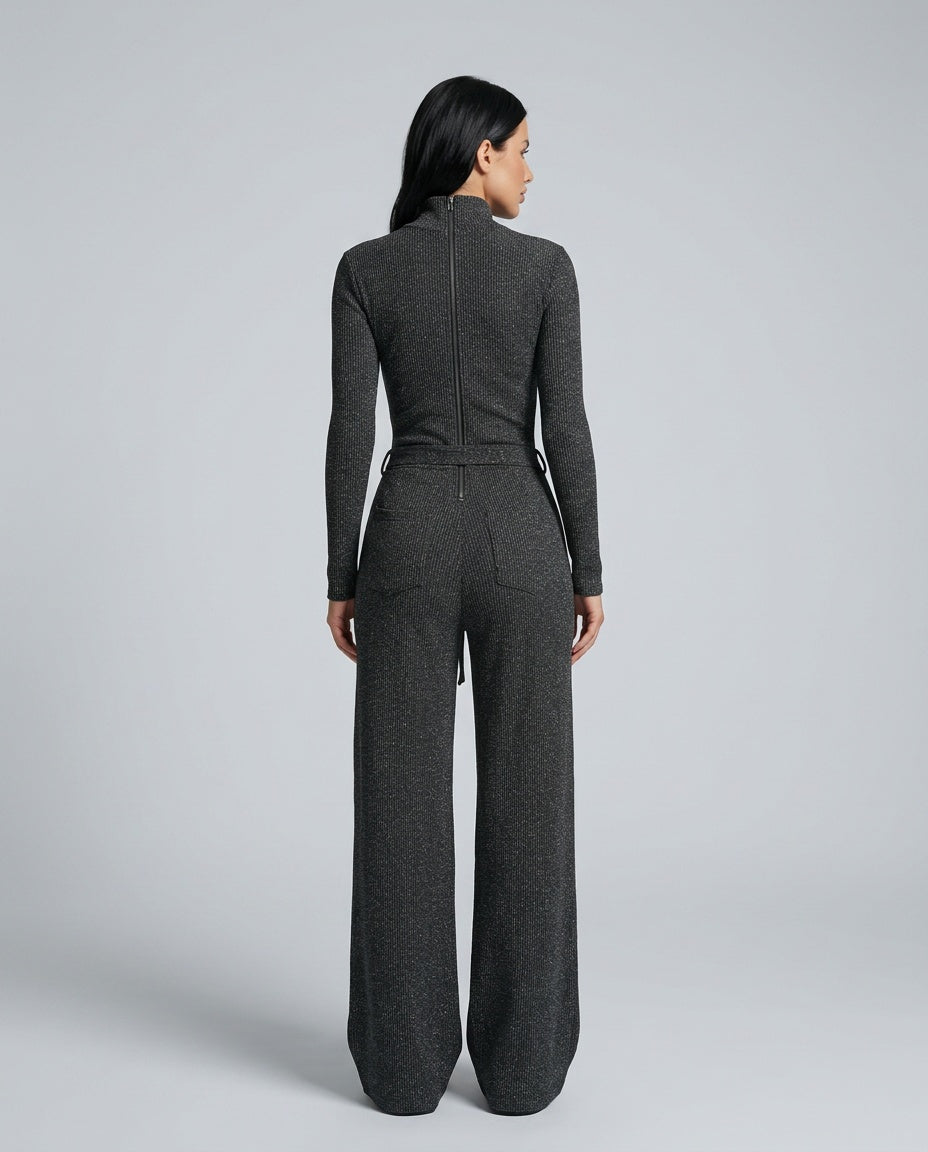 Zara | Knit Sparkling Zipper-Front Jumpsuit