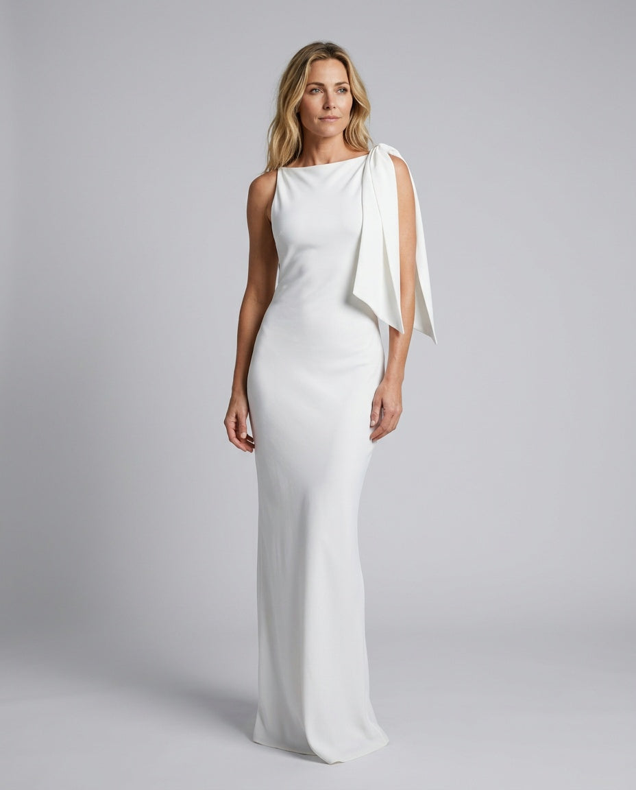 Nina | Off-White Knot Detail Maxi Dress