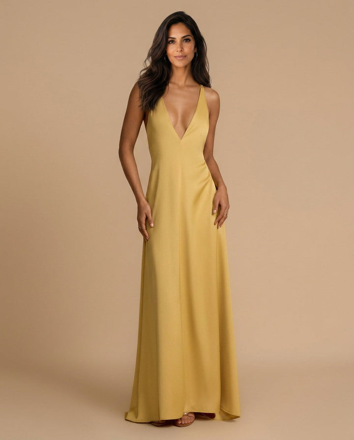 Aurelia | Backless Beaded V-Neck Satin Maxi Dress