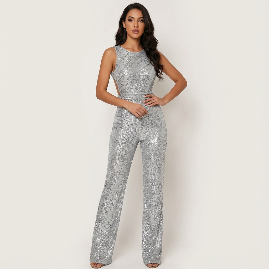 Harlow | Backless Glitter Long Jumpsuit
