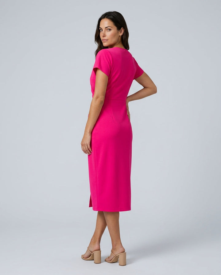 Lirène | V-Neck Lace-Trim Short Sleeve Midi Dress With Slit