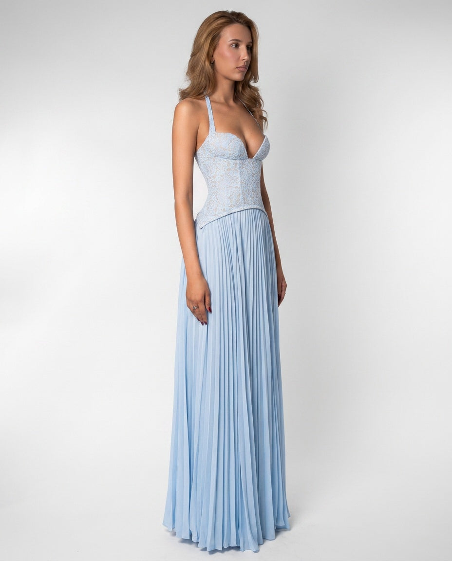 Zara | Sweetheart Lace Splicing Pleated Maxi Dress