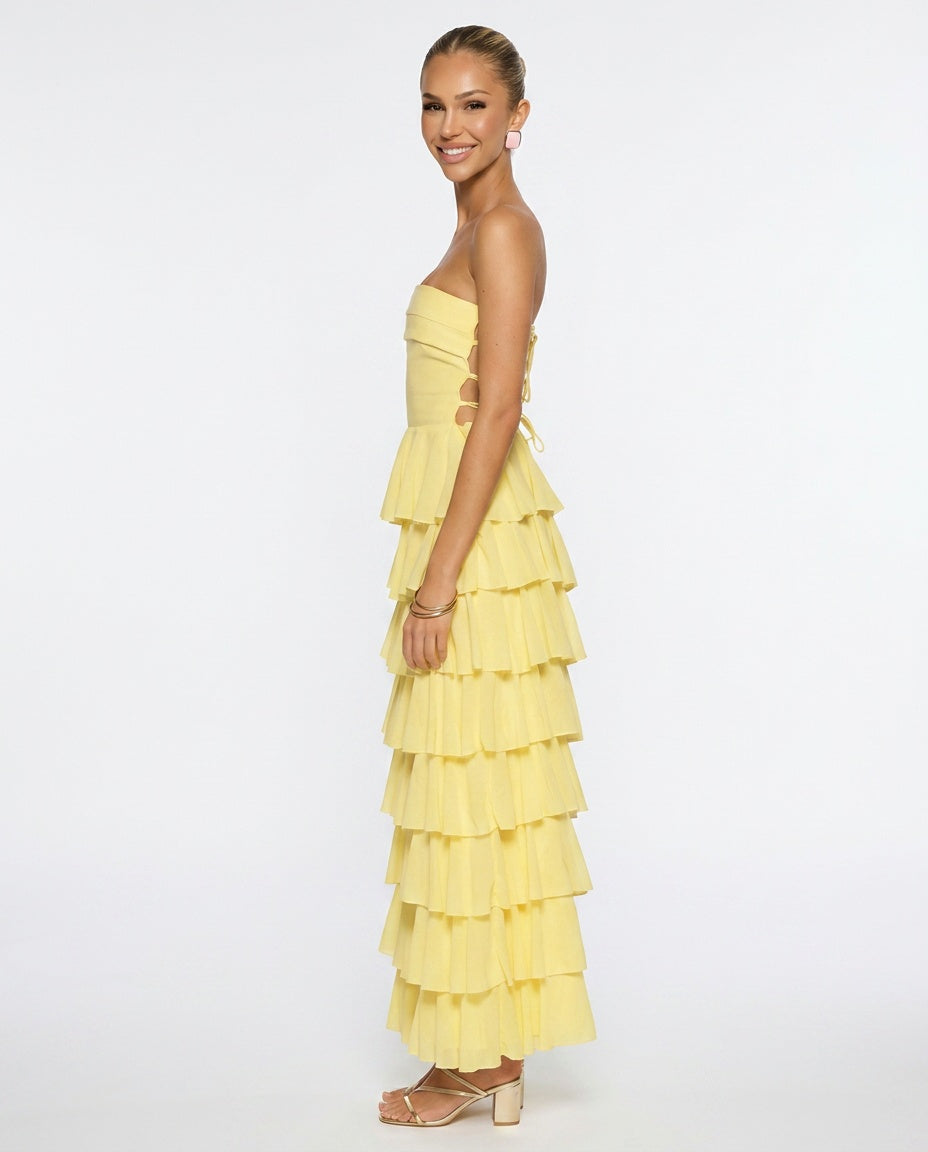Kim | Strapless Ruffle Maxi Dress
