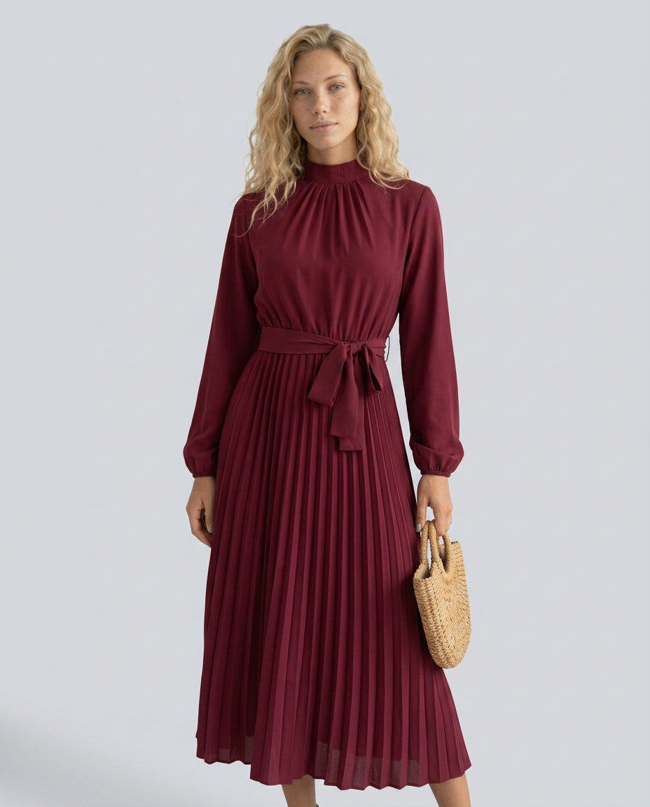Vivienne | Pleated Midi with Belted Waist