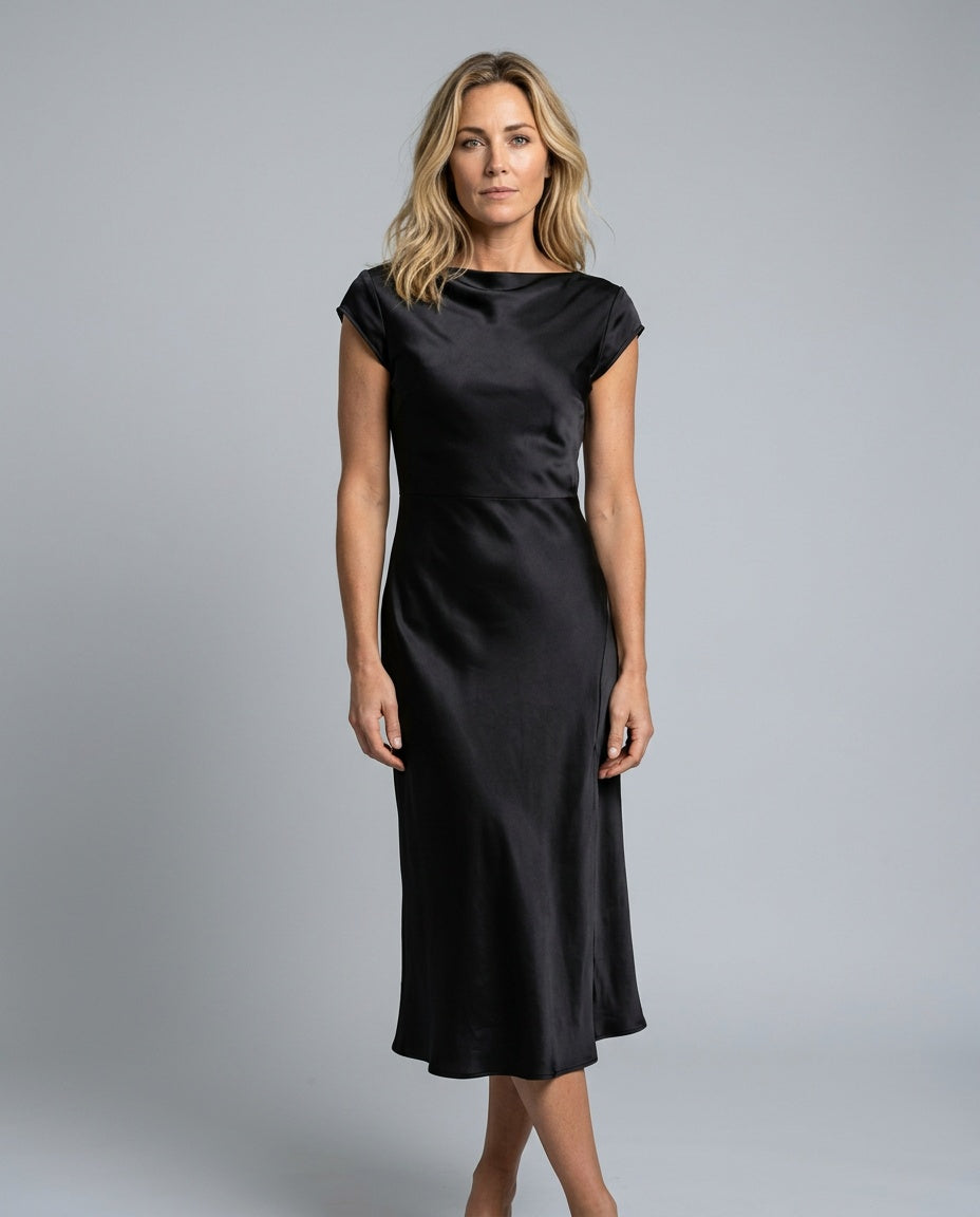 Sienna | Lace-Trim Waterfall Neck Midi Dress