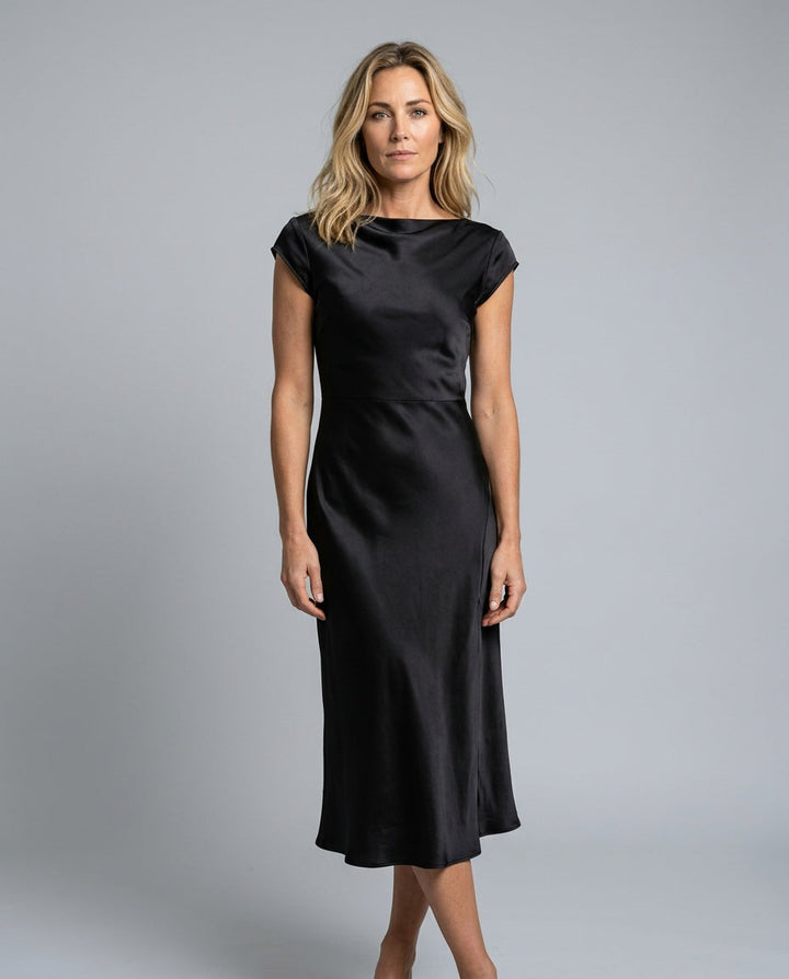 Sienna | Lace-Trim Waterfall Neck Midi Dress