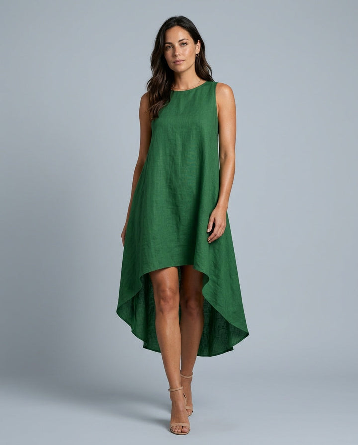 Lena | Sleeveless Linen-Blend Midi with Asymmetric Hem