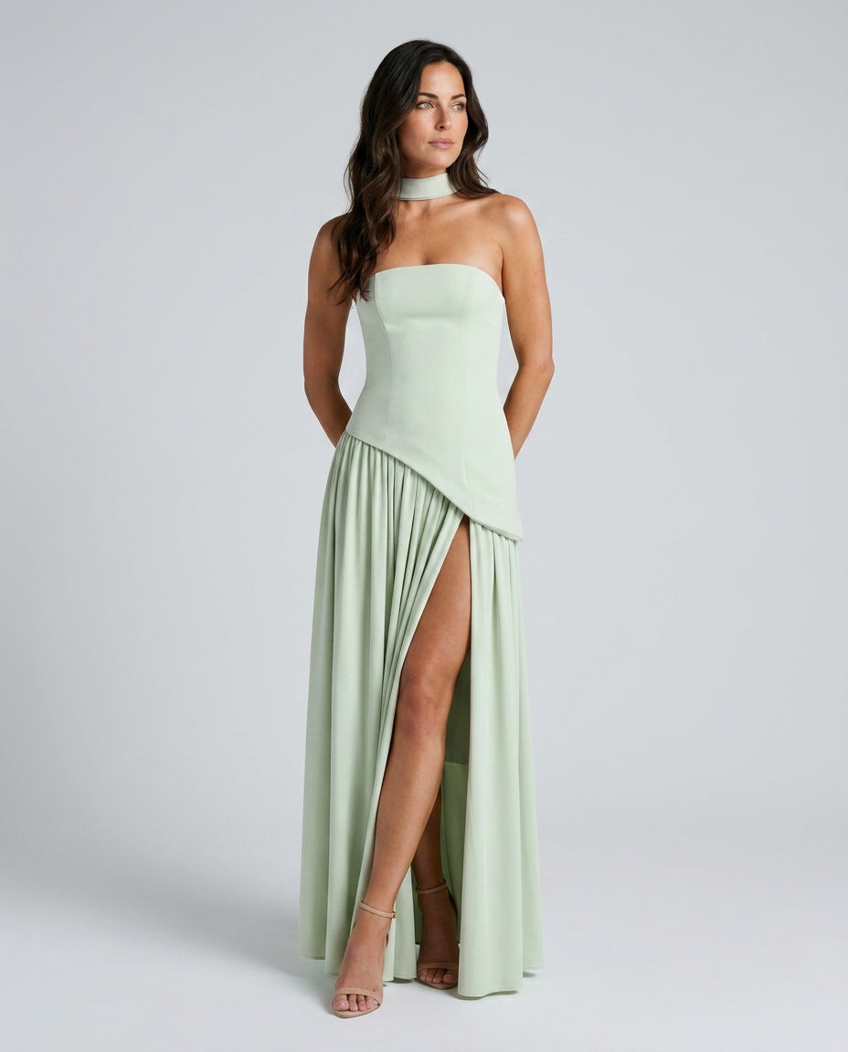 Romy | Strapless Asymmetric Waist Maxi Dress