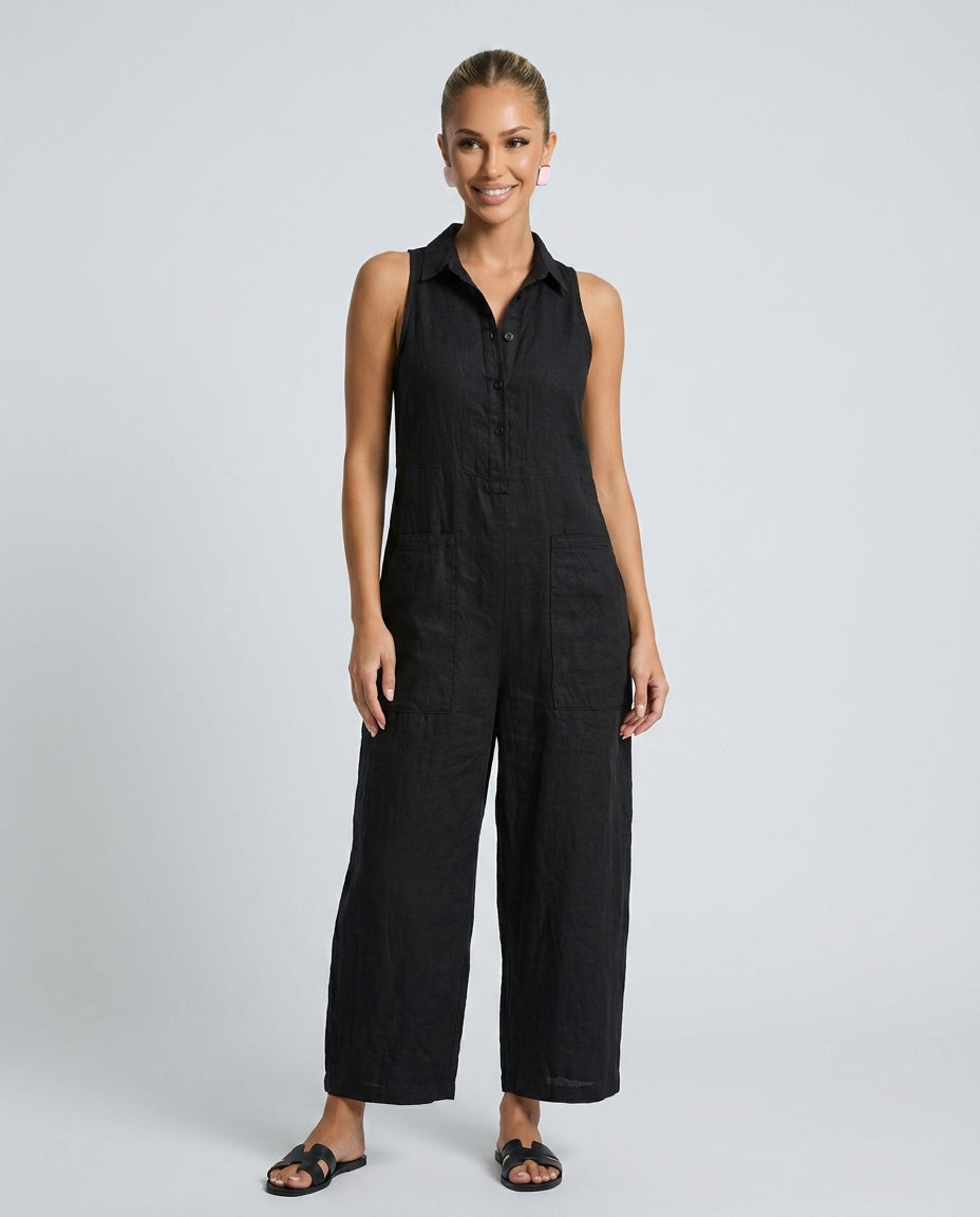 Harper | Linen-Blend Sleeveless Loose Jumpsuit