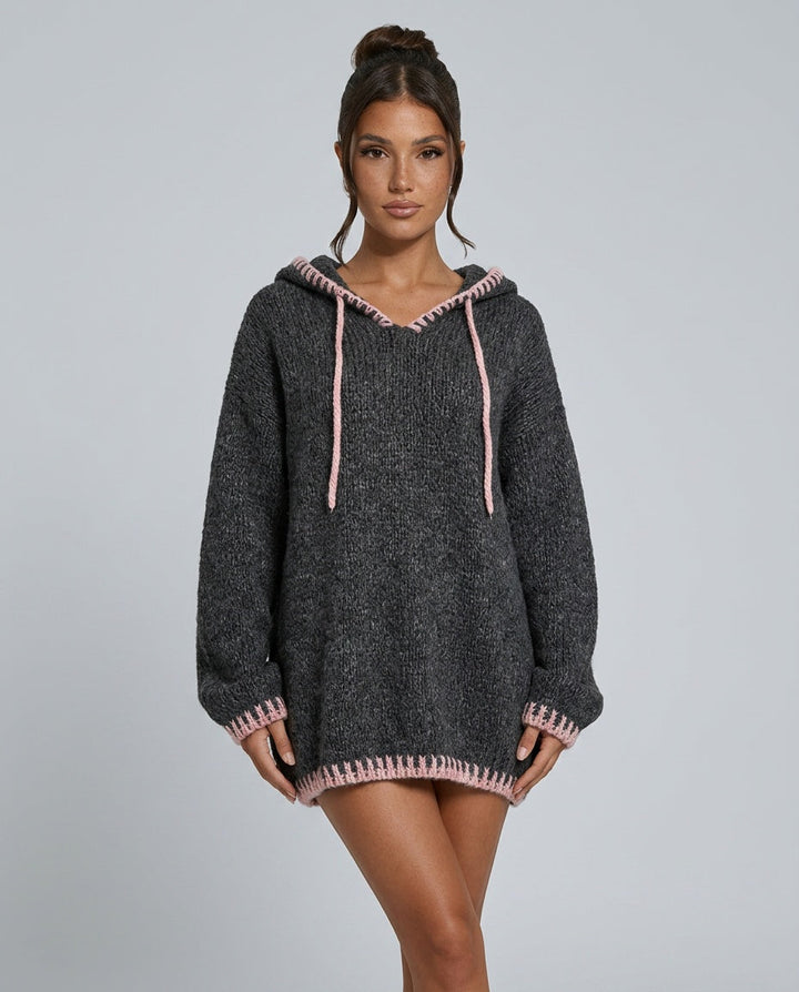 Harlow | Hooded Pink-Trim Knit Mini