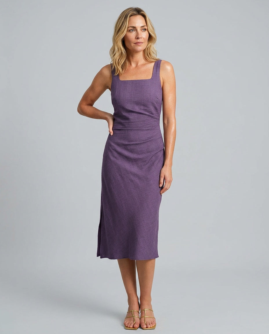 Saskia | Square Neck Spaghetti Strap Slip Midi Dress