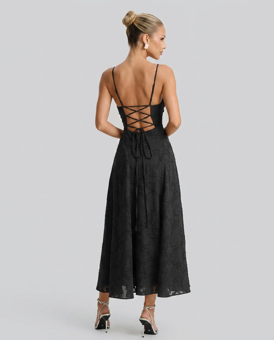 Stella | Spaghetti Strap Jacquard Slip Maxi Dress