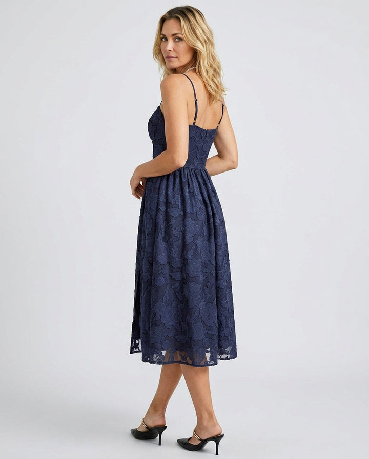 Edith | Jacquard A-Line Spaghetti Strap Midi Dress
