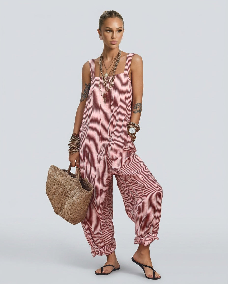 Marlo | Striped Square-Neck Sleeveless Jumpsuit