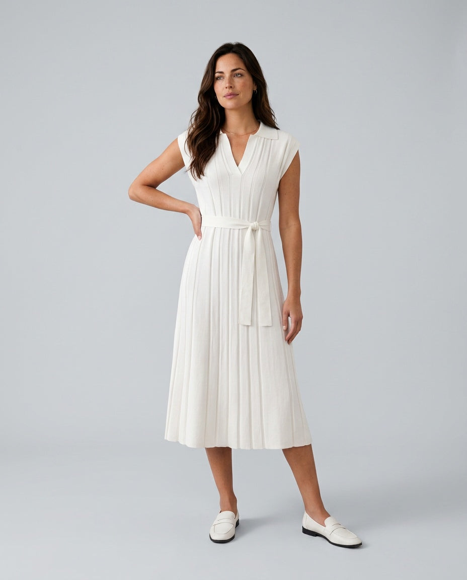 Etta | Pleated Belted Wedding Guest Midi Dress