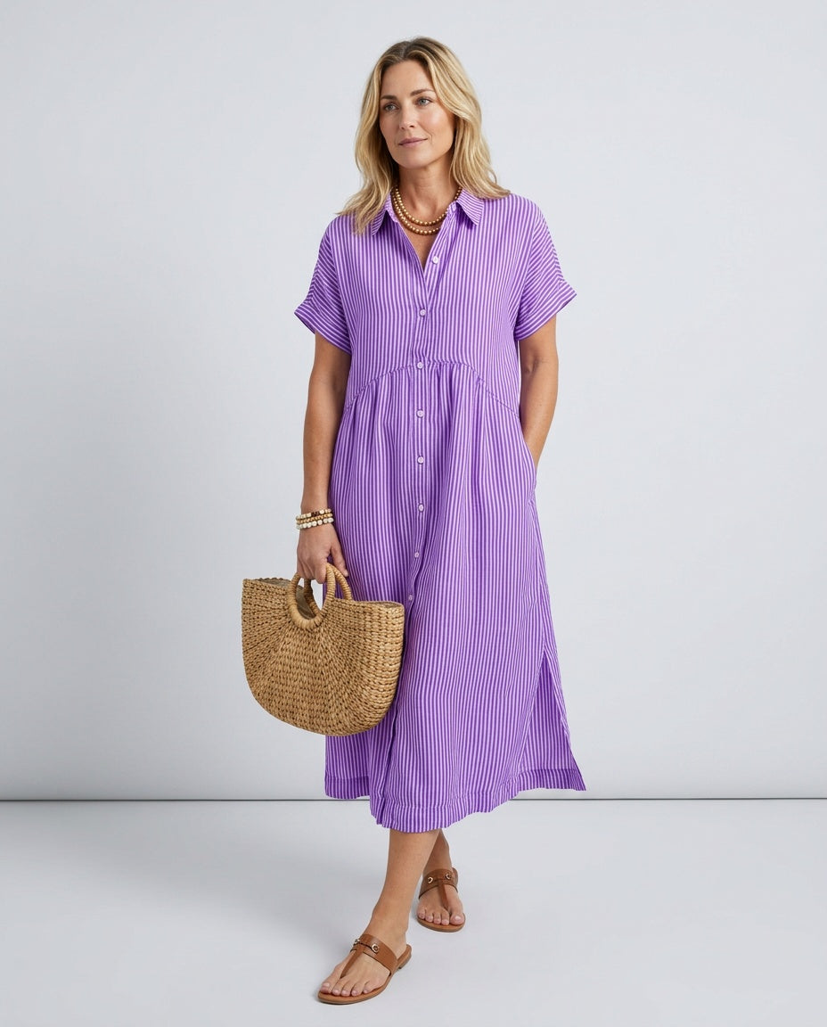 Marlowe | Striped Button-Front Midi Shirt Dress
