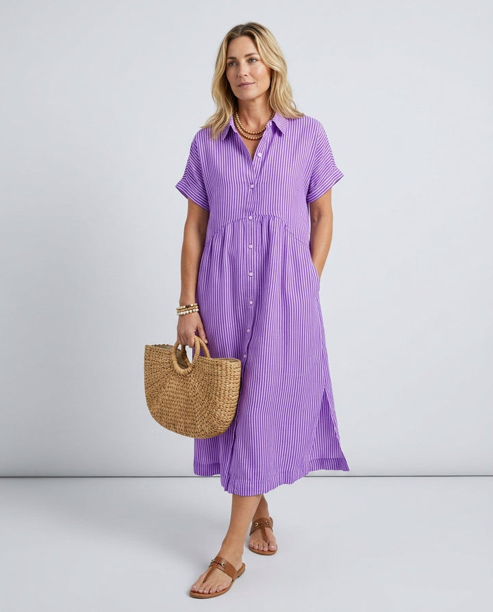 Marlowe | Striped Button-Front Midi Shirt Dress